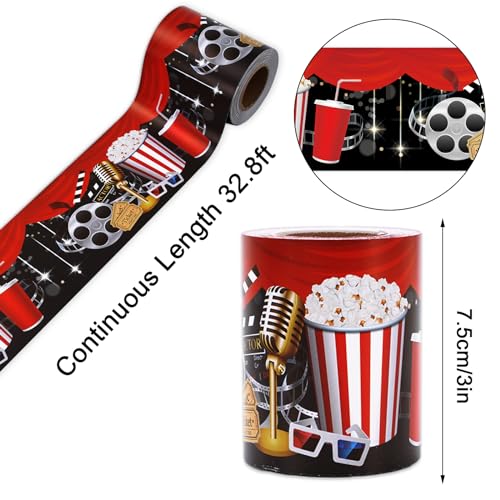 Image of Whaline 32.8 Ft Movie Night Bulletin Board Borders Popcorn Movie Reel Die-Cut Border Trim for Back to School Classroom Office Chalkboard Decoration