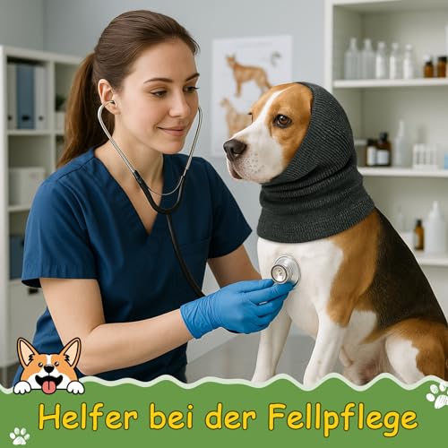 Kiiwah Ohrenschützer Hund, Lärmschutz Hund Snood Gehörschutz Angstzuständen Head Cover Hund für Feuerwerk, Gewitter, Fellpflegehilfe (Grau, M)