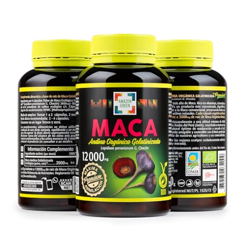 Maca Negra Andina-Gelatinizada Ecológica de Origen 100% Perú Natural y Pura-12.000mg Altamente...