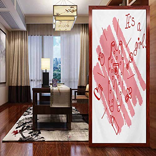 Películas decorativas de vidrio para ventana, diseño de género para niña en el fondo pastel T, no adhesivas, no deja residuos y fácil de recortar para bloquear el sol, 23.6 x 35.4 pulgadas