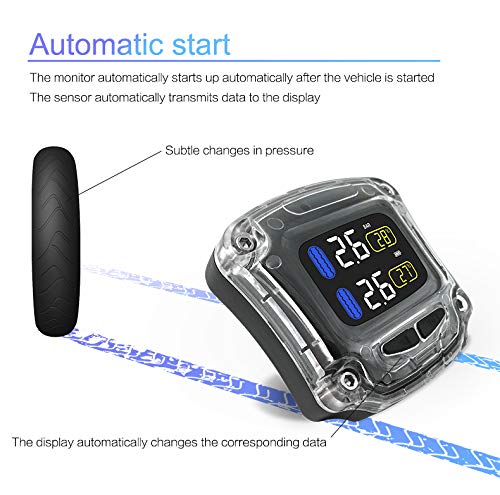 ALUNAR Wireless TPMS Motorbike Auto Tire Alarm Motorcycle Tire Pressure Monitoring System Super Waterproof Sun Protection Autocycle Tool CAREUD LCD Display with 2 Sensors for Two-wheeled Motor Bicycle