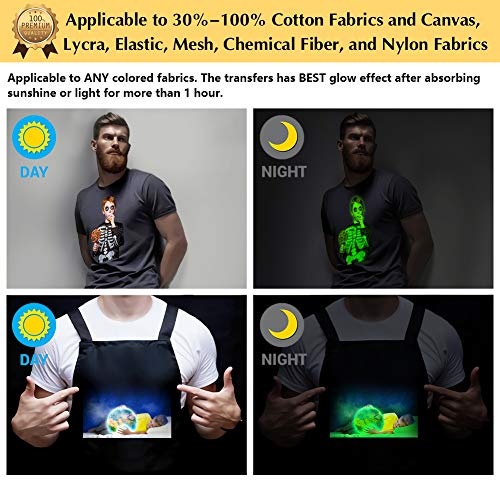 Image of TransOurDream Heat Transfer Paper for Dark T Shirts (10 Sheets, 8.5x11'') Glow in THE Dark Iron on Transfers Paper Printable Heat Transfer Vinyl for Inkjet Printer
