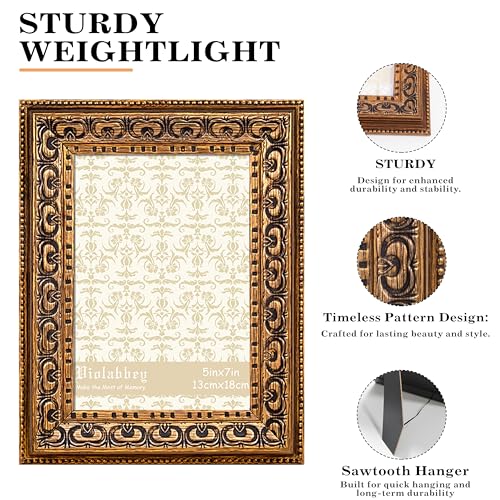 Image of VIOLABBEY 5x7 Picture Frame Antique Black and Gold, Vintage Photo Frame | Small Antique Ornate Picture Frame, Wall or Tabletop Display, Classic Design for Home Office Decor, Fits 5x7 Pictures