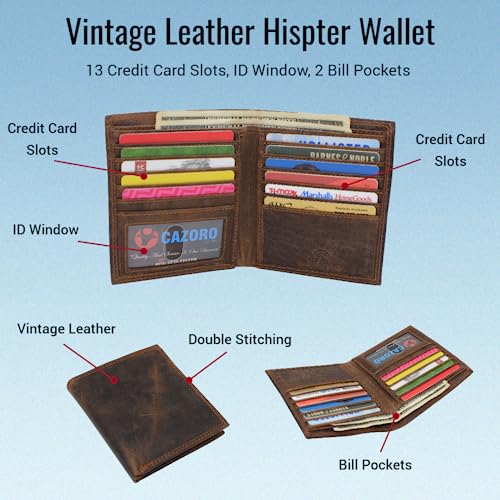 RFID Blocking Bifold Hipster Credit Card Wallet Premium Lambskin Leather (Vintage)3