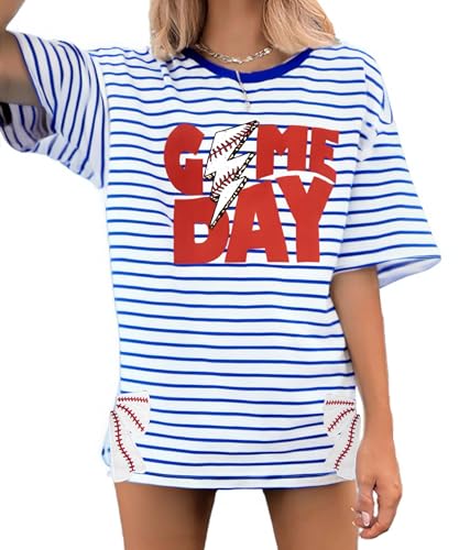 Baseball Shirt Baseball Mom Shirts: Women Baseball Bow Side Split T-Shirt Baseball Season Game Day Short Sleeve Top