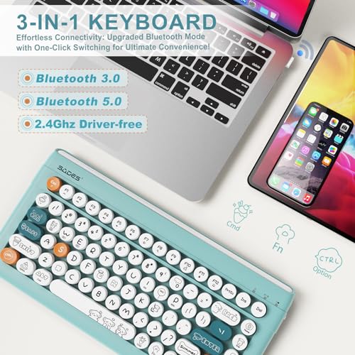 Image of Wireless Bluetooth Keyboard for iPads Tablet Mac PC Laptop Desktop Smart Phone,Cute Typewriter Style Computer Keyboards with Round Raised Keycaps,Mini iPad Keyboard for Kids Girl Women-Blue Colorful
