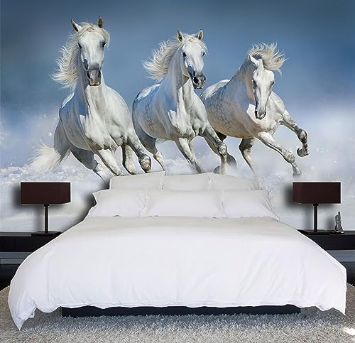 Poster Geant Mural Papier peint mural 3D cheval blanc, 120 x 80 cm. Poster Geant Mural 3D Pour Salon Chambre Décoration Murale