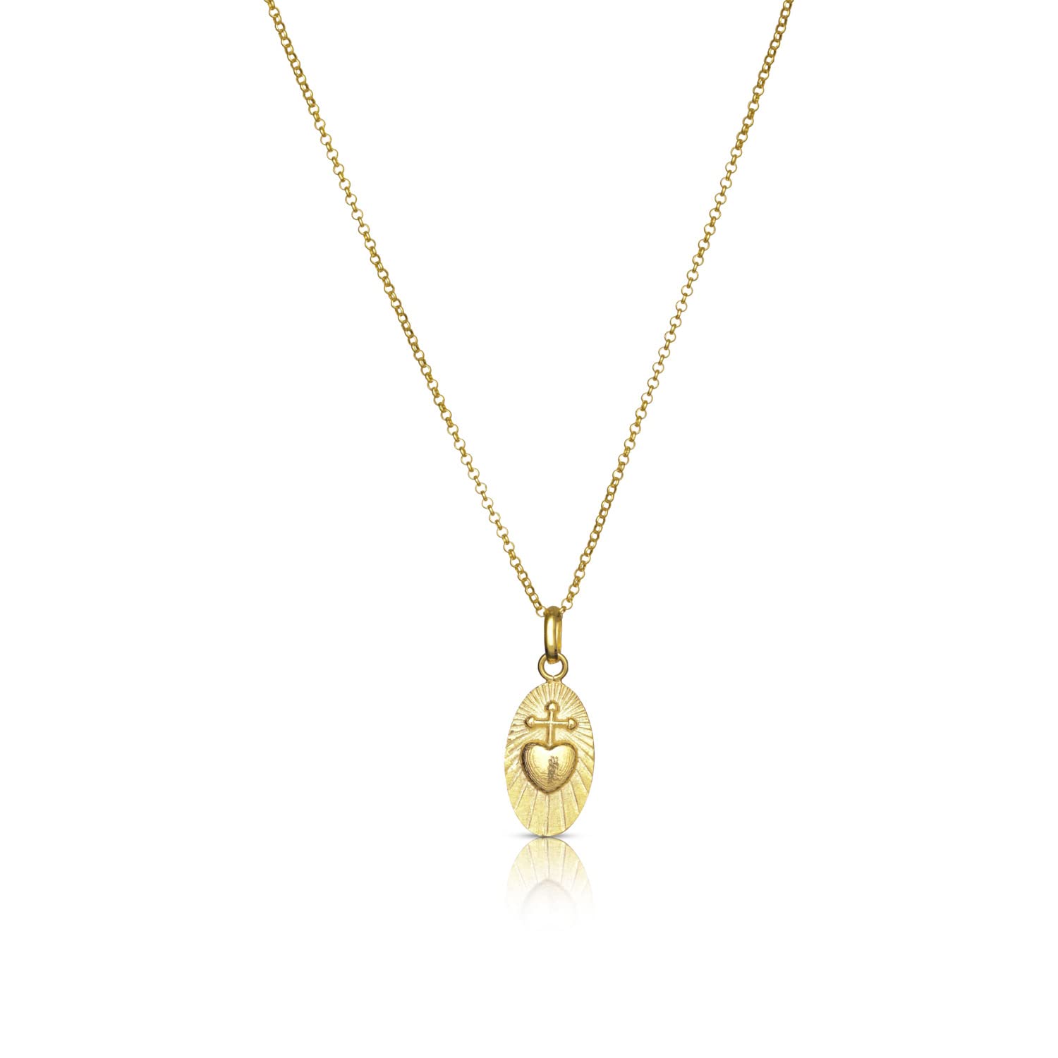 Medalla religiosa Sagrado Corazón de Jesús Detente - Destalles para la comunión - Collar mujer con extensión - Plata vermeil/Plata de ley