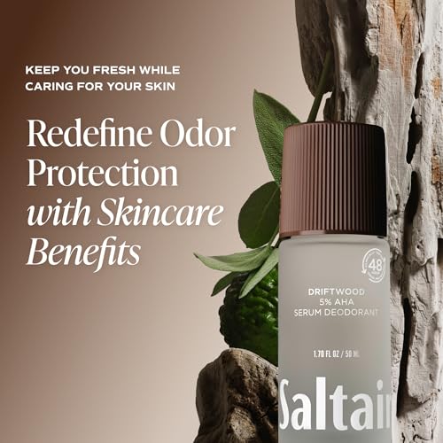 Image of Saltair Serum Deodorant 2 Pack - 5% AHA - Aluminum-Free Odor Control for Women & Men - Mandelic Acid Deodorant with Lactic Acid - Driftwood Scent - 2x 1.7oz Travel Roll On
