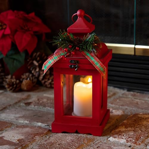 Alpine Corporation 14" Christmas Lantern with Warm White LED Candle