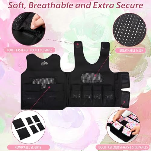 Image of Janmercy Weighted Vest for Kids Ages 2 to 9 Adjustable Neoprene Compression Vest Removable Weights Breathable Comfort Toddler(Flowers,Small,Pink)