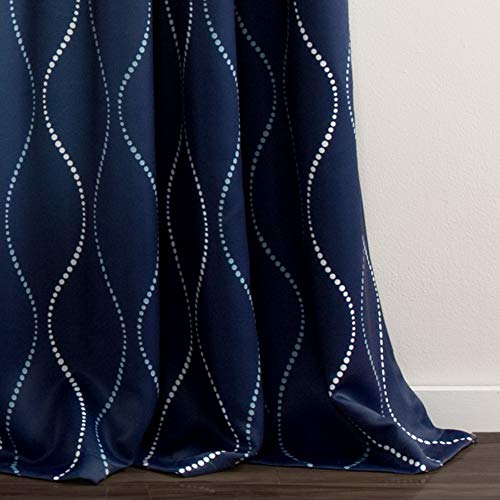 Lush Decor, Navy Swirl Light Filtering Curtains, W 52" x L 84" (2 Panels) - Image 3