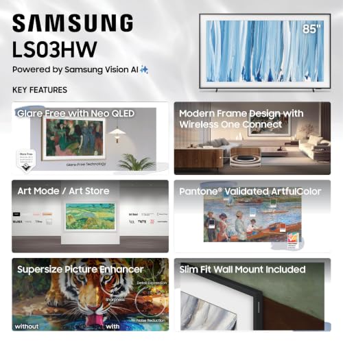 Image of Samsung 85-Inch Class The Frame Pro LS03HW Series Samsung Vision AI Smart TV (2026 Model, 85LS03HW) Glare Free with Neo QLED, Wireless One Connect, Slim Fit Wall Mount Included, Alexa Built-in