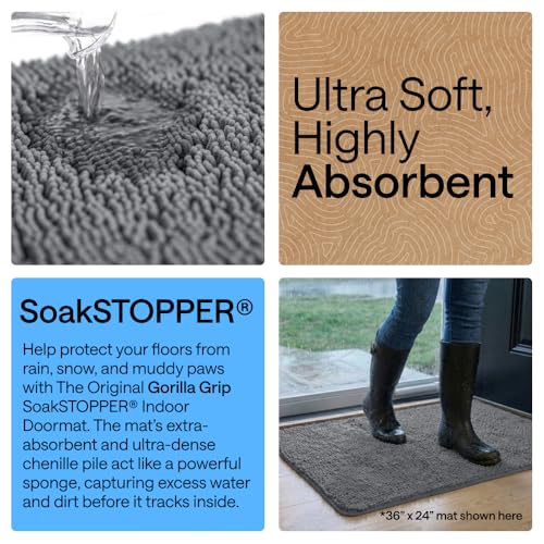 Image of GORILLA GRIP SoakSTOPPER Dog Door Mat, 60x36 Machine Washable Rug Absorbent Doormat Captures Moisture Mud Dirt, Quick Dry Soft Chenille Entryway Rugs Indoor Entrance Mats for Dog Paws, Charcoal