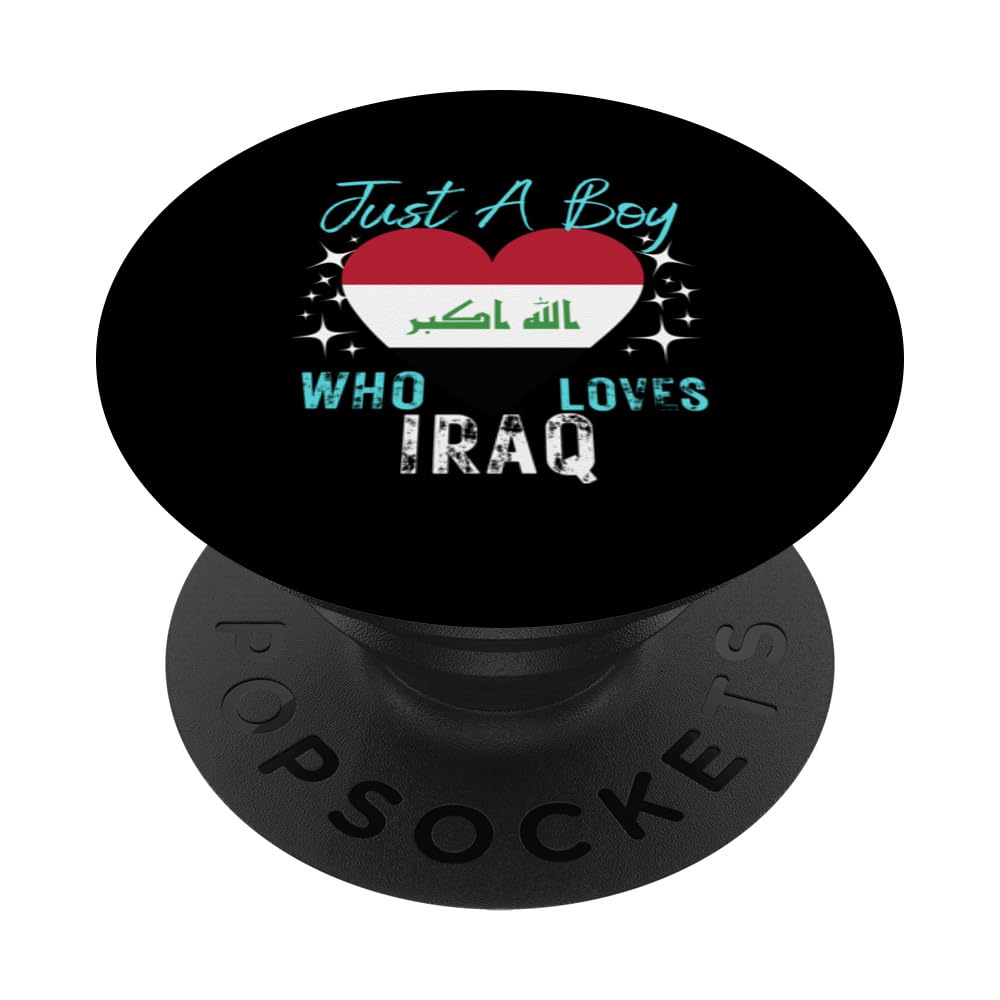 Iraq Just A Boy Who Loves Iraq Heart Flag Boys PopSockets Swappable PopGrip, Black