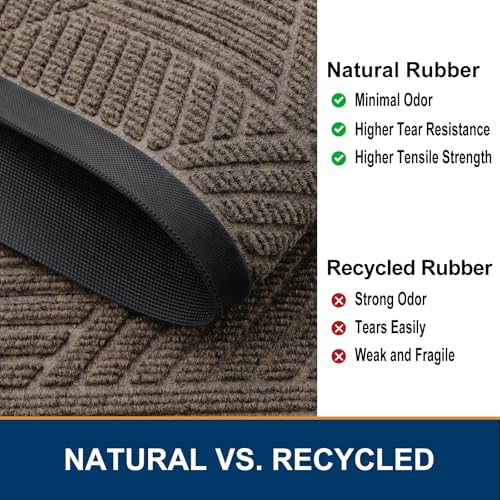 Image of Smiry Front Door Mat Outside Entrance, Heavy Duty Sturdy Natural Rubber Doormat, Trap Dirt and Moisture, Easy Clean Low Profile Mats for Indoor Outdoor Entry, Irregular Triangle (29.5x17, Mixed Khaki)