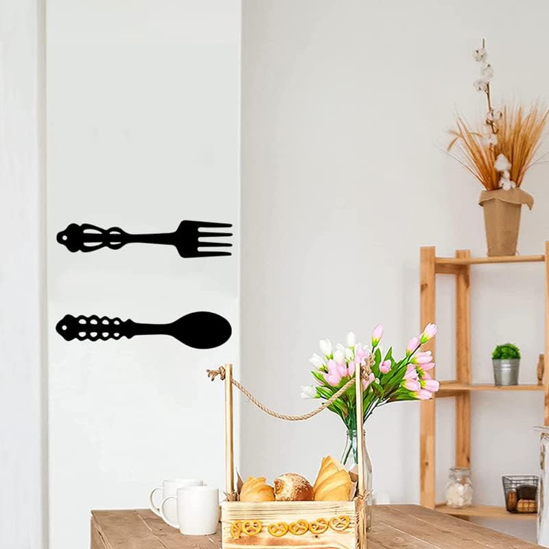 Miniatura 4 de CURTEK 2 piezas de decoración de pared, tenedor y cuchara, letrero colgante de metal, tenedor y cuchara, decoración artística para colgar en la