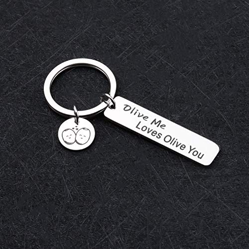 CENWA Funny Food Pun Gift Olive Me Love Olive You Keychain Valentines Day Gift Anniversary Day Jewelry4