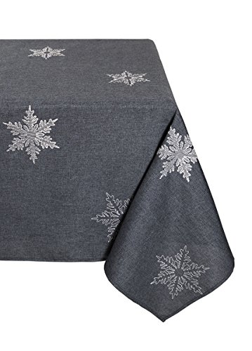 Xia Home Fashions XD17141 Glisten Snowflake Embroidered Christmas Tablecloth, 60 by 84-Inch, Grey