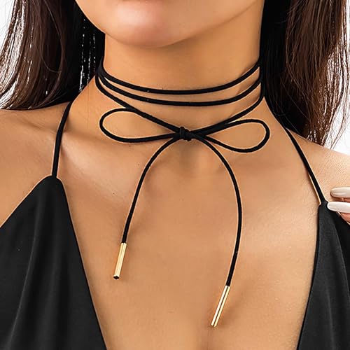 Olbye Thin Suede Choker Necklace Black Cord Necklace Suede Ribbon Choker Jewelry for Women3
