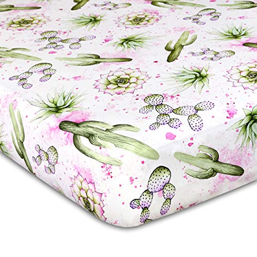 Image of Cactus Design Crib Sheet | Extra Soft Jersey Knit Cotton | Southwest Theme