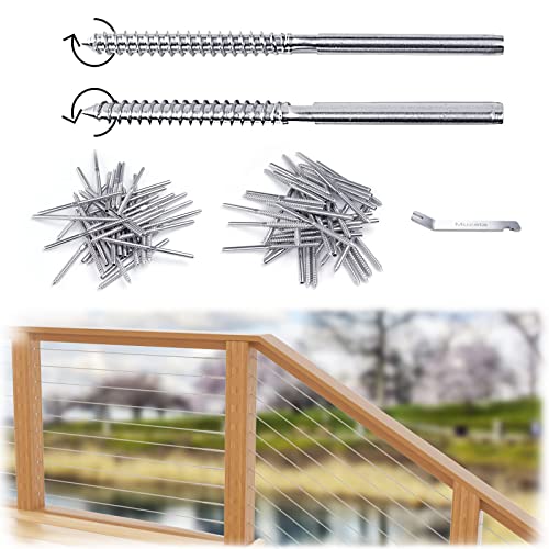 Muzata 80Pack 1/8" Swage Lag Screws Left & Right Cable Railing Hardware Kit Handed Thread for Wood Post T316 Stainless Steel Stair Deck WoodBudget System 40 Pairs CK17