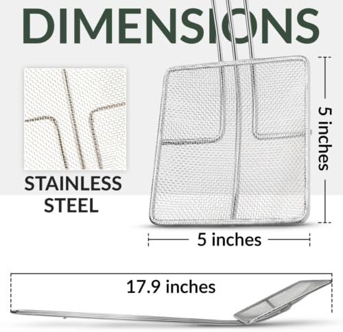 Miniatura 2 de Skimmer cuadrado de malla fina  colador de 5 x 5 pulgadas con mango largo de acero inoxidable de 12 pulgadas para freír profundamente