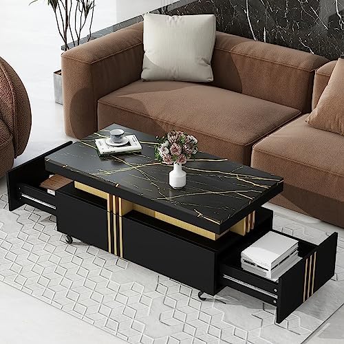 Merax Coffee Table with Faux Marble Top, Modern Center Table with...