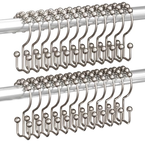 Image of Titanker Shower Curtain Hooks Rings, Rust Resistant Metal Double Glide Shower Hooks Rings for Bathroom Shower Rods Curtains, Set of 24 Hooks - Nickel