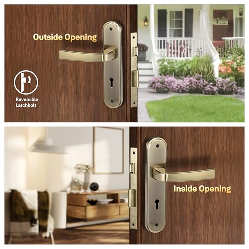Image of Yale YECM-415-6L-AB Mortise Door Lock | 6 Lever Lock | Handle Set with Plate | 3 Keys | Suitable for Left & Right Hand Doors | Antique Brass