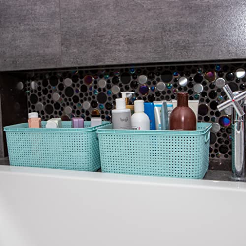 BranQ - Home essential Korb in Rattan Design 3er Set Grösse M 10 l, BPA-frei Kunststoff PP, Minze, 28,8x19,7x16,2 cm, 3 Stk.