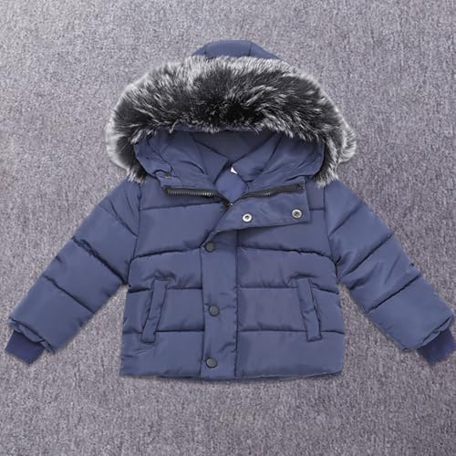 BILIKEYU Toddler Little Boys Llightweight Puffer Down Jacket Zip up Buttons Fuzzy Hooded Winter Warm Outwear3