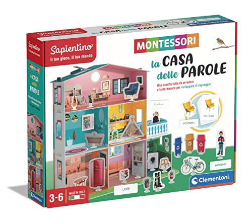 Clementoni Sapientino Montessori - La Casa delle Parole, Gioco Educativo con Tessere Illustrate, Metodo Montessoriano, Imparare Parole, Bambini 3-6 Anni, Made in Italy, Lingua Italiana, 16343