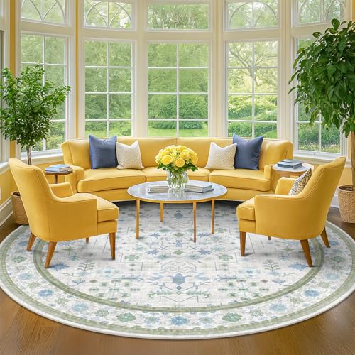 Hazo Haus Oushak Large Round Rug for Living Room -