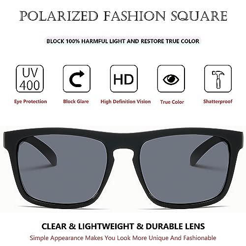 Image of Fashion Polarized Sunglasses for Men Women Sports UV400 Vintage Stylish Shades TR90 Frame Square Driving Glasses (Black /Black /Silver A1)