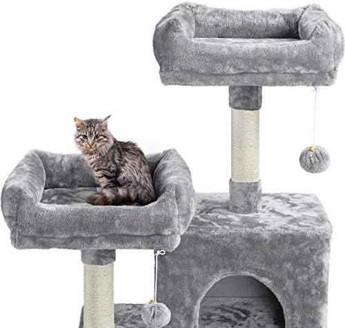 Yaheetech 150cm Large Cat Tree Tower Cat Scratching Posts with Condos/Hammock Cat Climbing Tower Cat Tree Centre for Indoor Cats, Light Grey