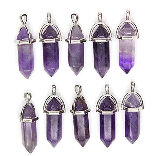10 PCS Genuine Quartz Stone Healing Point Reiki Chakra Pendant, Jewelry Making Stones Wholesale (Amethyst)