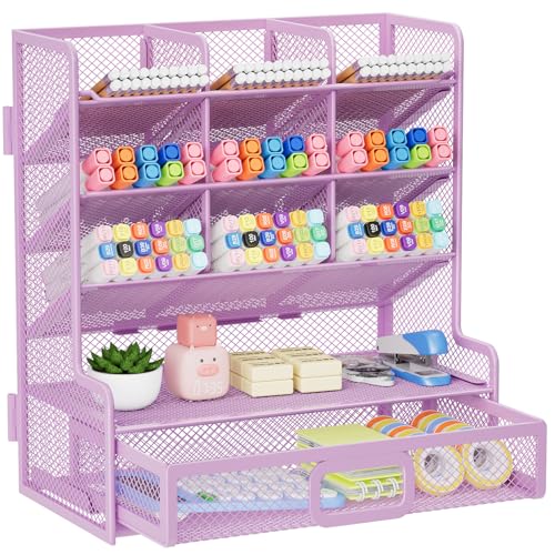 Marbrasse Organizador de mesa de malha maior com gaveta, porta-lápis multifuncional, fácil montagem,