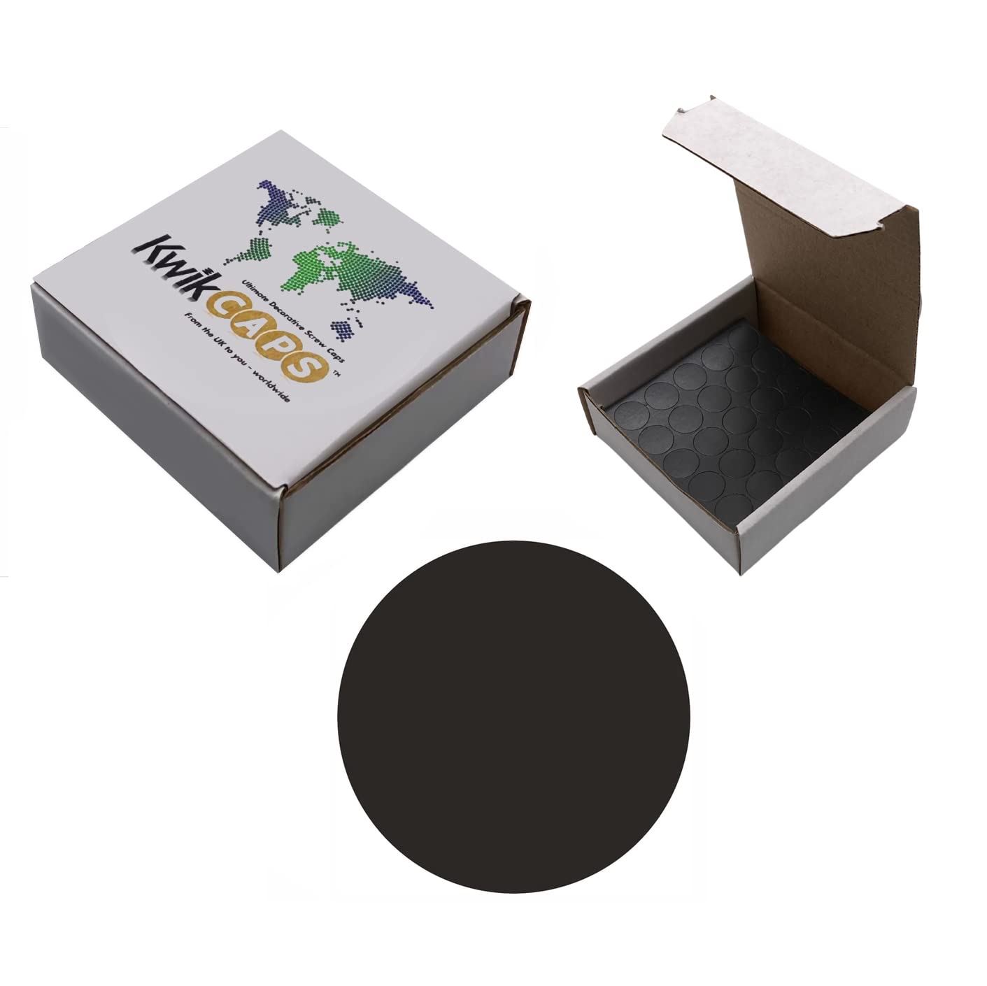 KwikCaps Screw Hole Covers and Head Covers, Self-Adhesive 14mm Trade Box of 625 PVC Screw Stickers, Graphite Grey