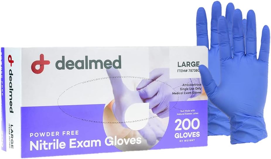 Dealmed Medical Exam Gloves – 200 Count Large Nitrile Gloves, Disposable, Non-Irritating Latex Free, Multi-Purpose Use for a First Aid Kit and Medical Facilities