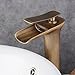 Beelee Centerset Single Handle Waterfall Spout Tall Bathroom Sink Faucet, Antique Brass Finish