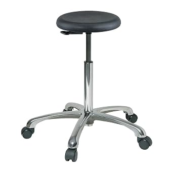 3550P Stool with Dual Wheel Casters, 5-star Polished Aluminum Base, 21-1/2" to 31-1/2" Height Adjustment