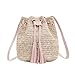 ZYUEER Sac Bandouliere Femme Sac de Paille Sac Seau Sac à Main Femme BandoulièRe Boheme Sac Besace Sac de Plage En Paille Avec Pompon