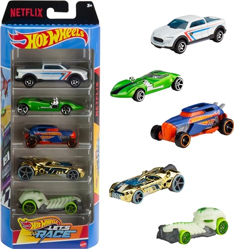 Hot Wheels Let's Race, Pack 5 Coches de Juguete a Escala 1:64 con Diferentes diseños llamativos, Regalo para niños y niñas +3 años, HXM17