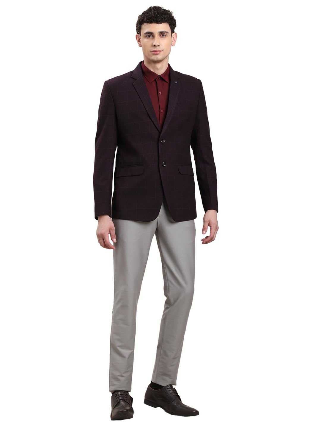 Turtle Blazer casual a cuadros de poliviscosa para hombre, ajuste a medida, blazer estructurado morado para estilo casual elegante
