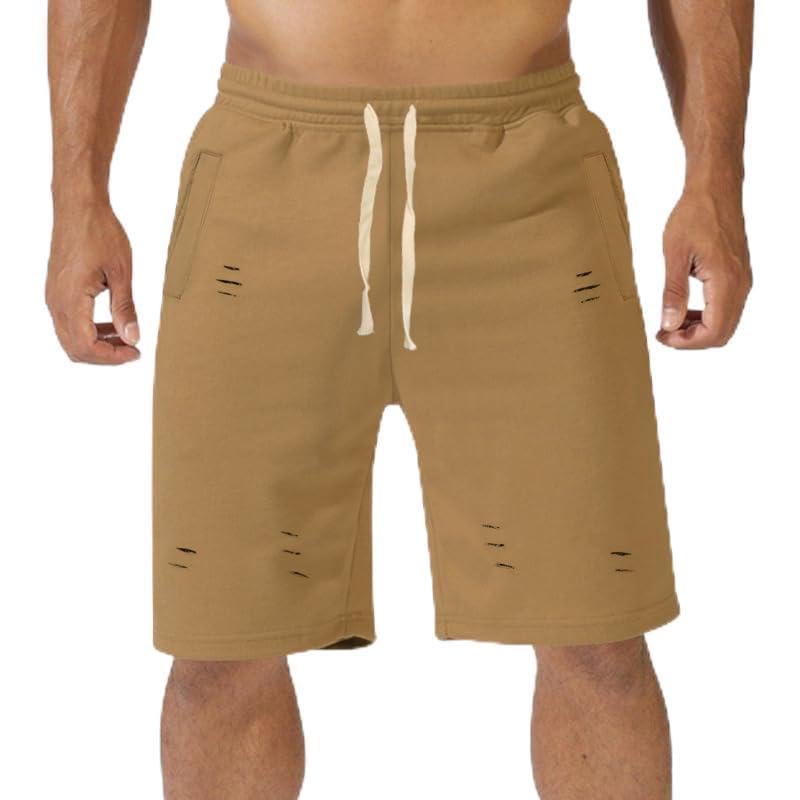 Summer Loose Elastic Waist Drawstrin Shorts Mens Sports Ripped Beach Pants with Pockets Fashion Bermuda Shorts