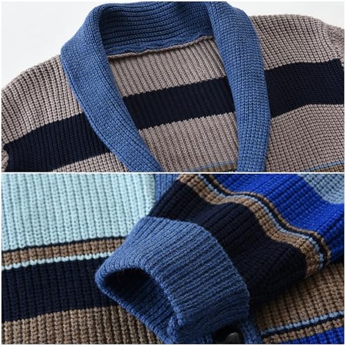 Men's Color Block Sweater Shawl Collar Cardigans, Knit Sweater Color Block Cardigan, Long Sleeve Open Front Cardigans3
