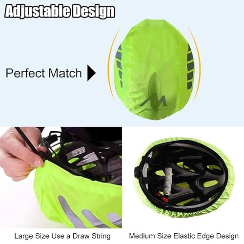 HIKERBRO Bicycle Helmet Rain Covers, Waterproof Cycle Helmet Cover, Bike Helmet Cover with Reflective Stripes, Windproof High Visibility Helmet Covers for Men Women, Large