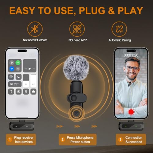 Image of GADGETSWEAR AI J3 Single Wireless Lavalier Microphone with Furry Windshield, Collar Mic for Android, iPhone & USB Devices, Noise Cancelling Mic for Vlogging, YouTube, Podcasting, Interviews