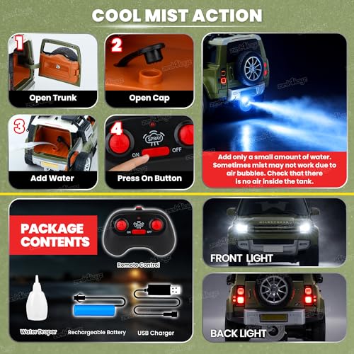 Image of Zest 4 Toyz Die Cast Remote Control Car Toy for Kids Die Cast Metal Car with Mist Spray Action Rechargeable Off Road RC Vehicle for Boys & Girls Age 3+ (Green)